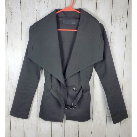 Zara Basic Collection Womens Long Sleeve Fold Over Collar Blazer Sz Small Black - Picture 1 of 5
